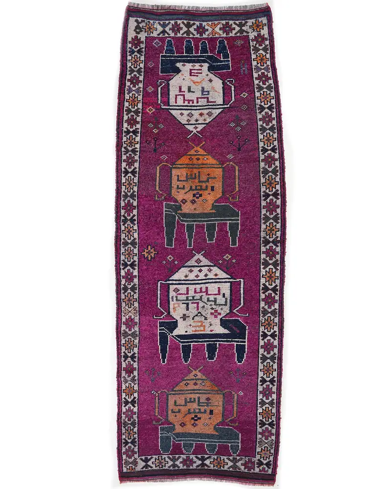 Lila marokkanischer Teppich, 3,8x11,1 Fuß, elegantes Dekor