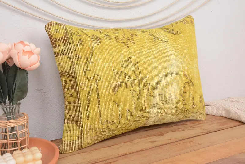 Grünes, braunes Blumen besticktes Kissen, 16x24 handgemachter Überwurf