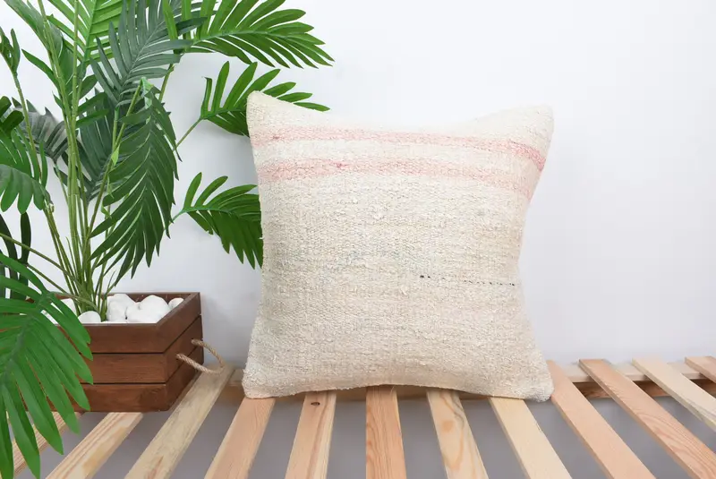 Office Chair Cushion Cover, 18x18 White Pillow Sham, Ethnical Kilim Rug Pillow, Customized Cushion, Boho Pillow, Pillow Cover, Vintage Pillow - 1