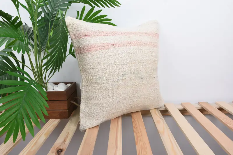 Office Chair Cushion Cover, 18x18 White Pillow Sham, Ethnical Kilim Rug Pillow, Customized Cushion, Boho Pillow, Pillow Cover, Vintage Pillow - 4