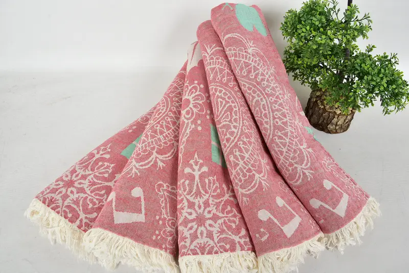 Bridal Gifts, Bridesmaid Gift, Hammam towel, 70x40 Cotton Christmas Design, Deer Pattern Towel, Custom Wedding Gifts, Handwoven Turkish Towel - 5
