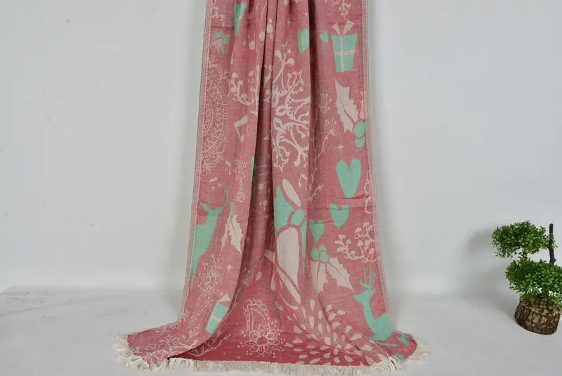 Bridal Gifts, Bridesmaid Gift, Hammam towel, 70x40 Cotton Christmas Design, Deer Pattern Towel, Custom Wedding Gifts, Handwoven Turkish Towel - 8