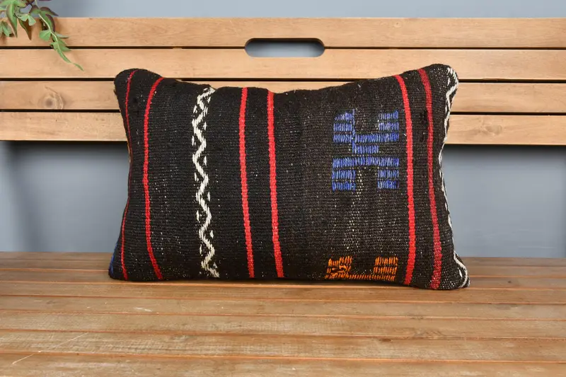 Vintage Kilim Pillow Pillow Cover, 16x24 Brown Pillow Cover, Handmade Kilim Cushion, Rustic Pillow Sham, Pillow for Sofa, Cushion Case, Boho Pillow - 6