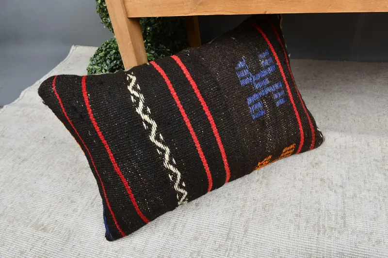 Vintage Kilim Pillow Pillow Cover, 16x24 Brown Pillow Cover, Handmade Kilim Cushion, Rustic Pillow Sham, Pillow for Sofa, Cushion Case, Boho Pillow - 7