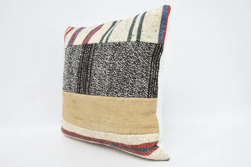 Cushion, Turkish Kilim Pillow, Throw Kilim Pillow, Vintage Throw Pillow Cover, 18x18 Beige Cushion Case, Chair Cushion Cover, Vintage Kilim Pillow - 4