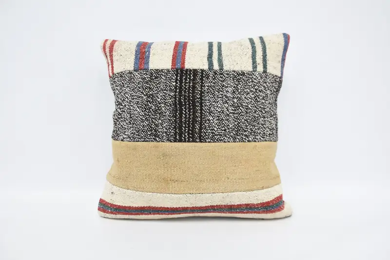 Cushion, Turkish Kilim Pillow, Throw Kilim Pillow, Vintage Throw Pillow Cover, 18x18 Beige Cushion Case, Chair Cushion Cover, Vintage Kilim Pillow - 1