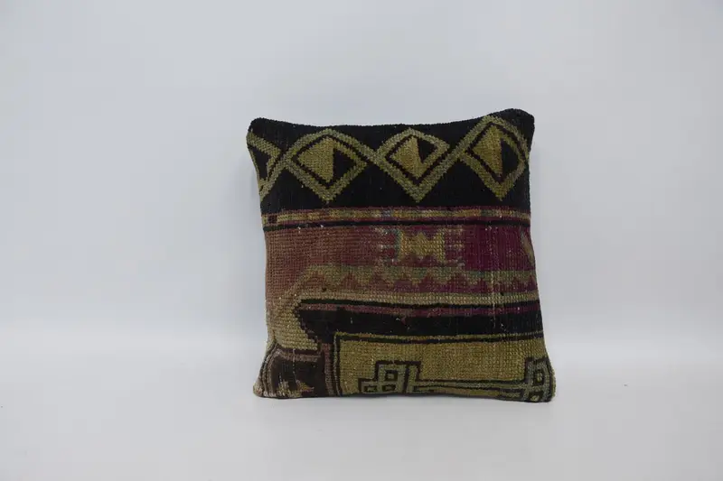 16x16 Yellow Pillow, Cushion, Throw Kilim Pillow, Vintage Kilim Pillow Pillow Case, Ethnical Kilim Rug Pillow, Turkish Kilim Pillow - 1
