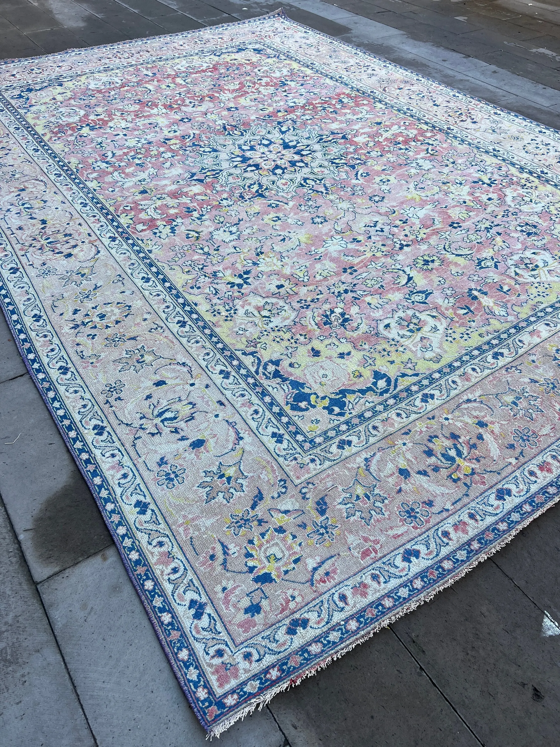 Turkish Vintage Rug, 9.4x13.3 ft Oversize Rug, Blue Oriental Rug - 1
