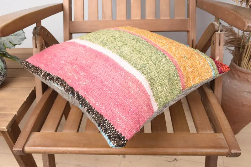 Cotton Pillow Case, Boho Pillow, Pillow Sham, Vintage Kilim Pillow, Retro Cushion Cover, 16x16 Pink Pillow Sham, Handmade Kilim Cushion - 4