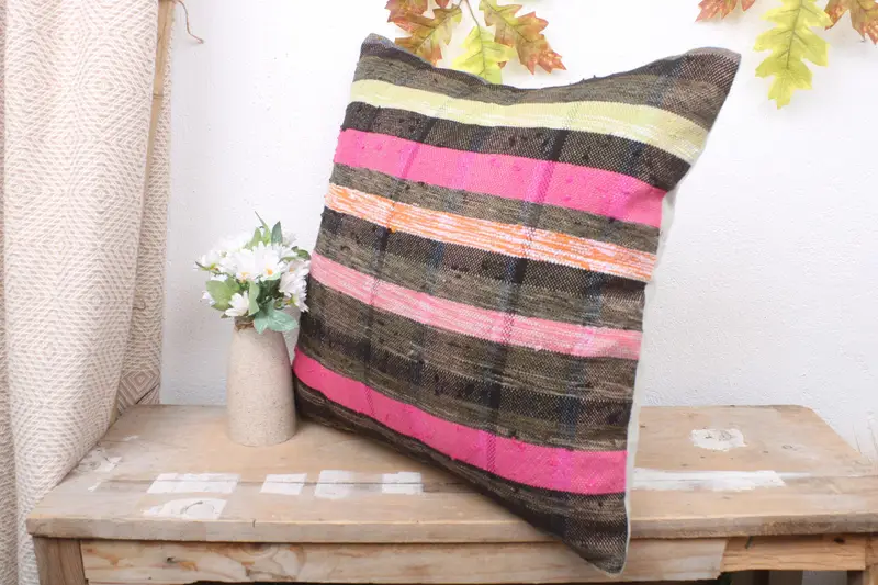 Kilim Pillow Cover, Pillow for Couch, 18x18 Pink Pillow, Bright Cushion Cover, Antique Pillows, Cushion Case, Luxury Pillow Sham - 4