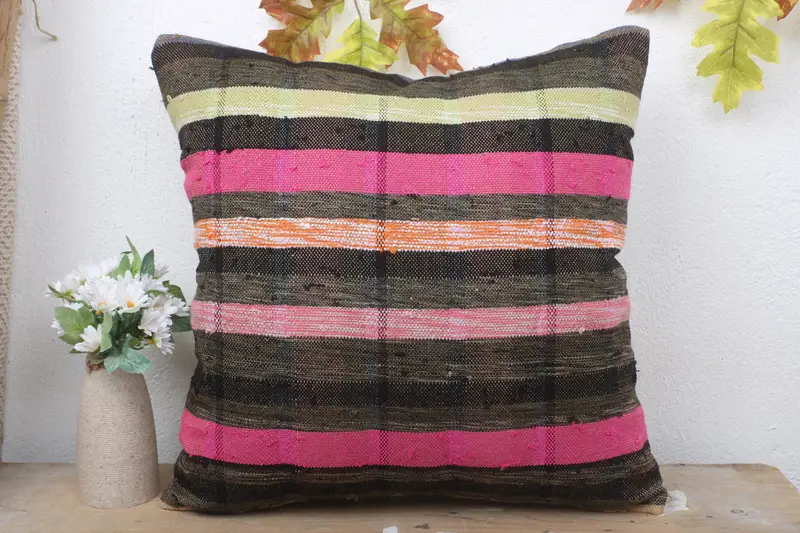 Kilim Pillow Cover, Pillow for Couch, 18x18 Pink Pillow, Bright Cushion Cover, Antique Pillows, Cushion Case, Luxury Pillow Sham - 2