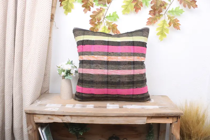 Kilim Pillow Cover, Pillow for Couch, 18x18 Pink Pillow, Bright Cushion Cover, Antique Pillows, Cushion Case, Luxury Pillow Sham - 1