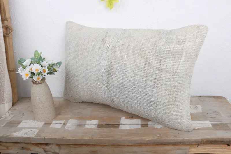 Boho Pillow, Cushion Cover, Ethnical Kilim Rug Pillow, 12x20 White Pillow Case, Garden Cushion Case, Luxury Cushion Cover, Turkish Pillow - 4