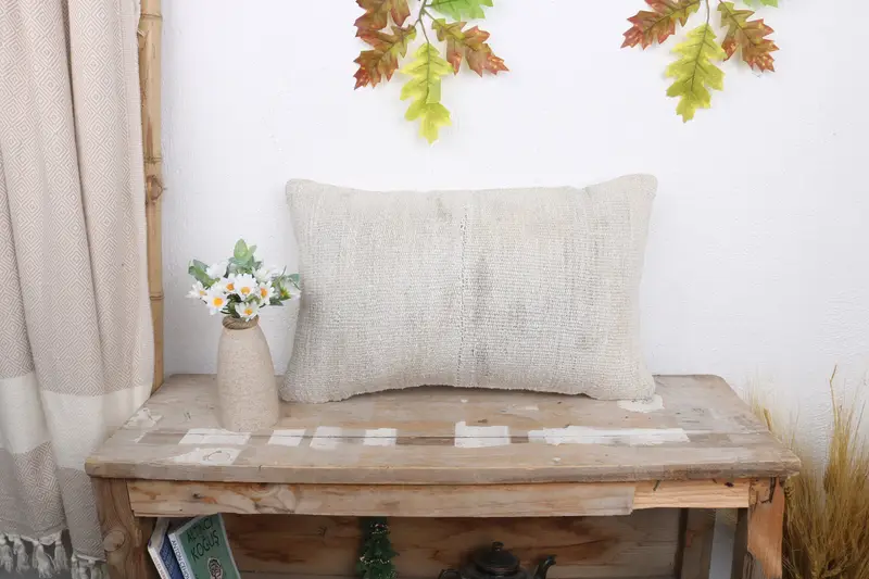 Boho Pillow, Cushion Cover, Ethnical Kilim Rug Pillow, 12x20 White Pillow Case, Garden Cushion Case, Luxury Cushion Cover, Turkish Pillow - 1