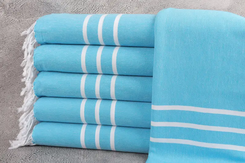 Kişiye Özel Türk Havlusu Turkuaz Çizgili, Bej, 40x71 İnç