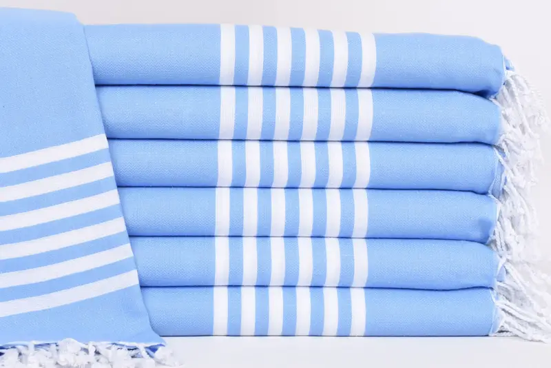 Beach Towel Bulk Blue Striped Organic Cotton, 70x40 Inches