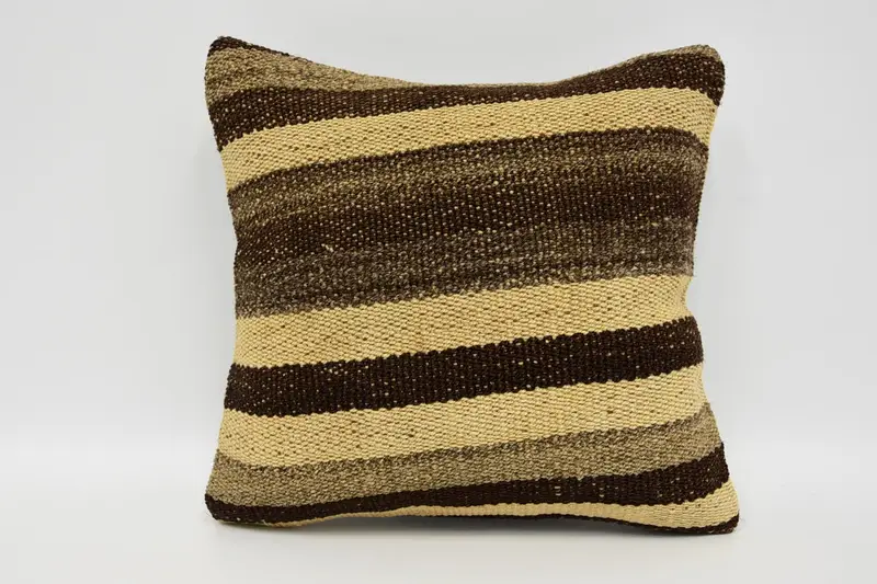 Vintage 12x12 inch Pillow Case, Brown Moroccan Striped Cushion Case - 1