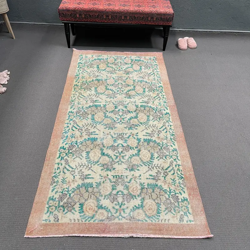 Turkish 3.3x6.9 ft Rug, Vintage Accent Rug, Blue Moroccan Rug - 1