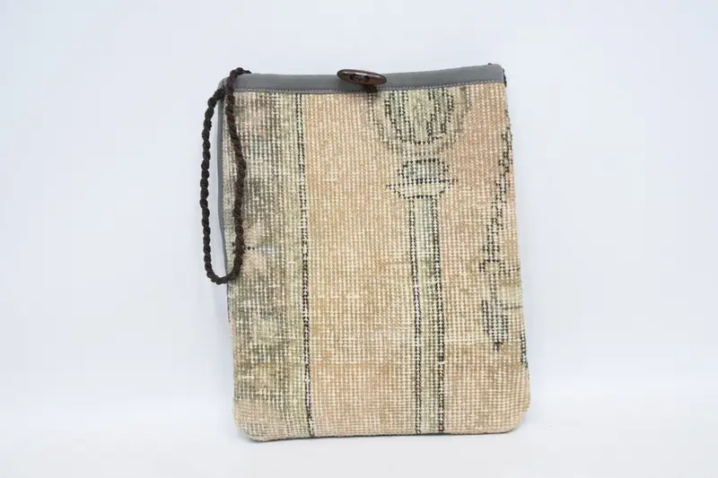 ジッパー開閉ウールショルダーバッグ、ヴィンテージモチーフキリムバッグ