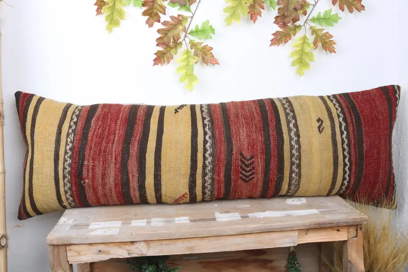 Vintage Throw Cushion, Vintage Kilim Pillow, 16x48 Red Cushion Cover, Ethnical Kilim Rug Pillow, Ikat Pillow Sham, Cushion, Kilim Pillow - 2