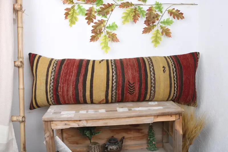 Vintage Throw Cushion, Vintage Kilim Pillow, 16x48 Red Cushion Cover, Ethnical Kilim Rug Pillow, Ikat Pillow Sham, Cushion, Kilim Pillow - 1