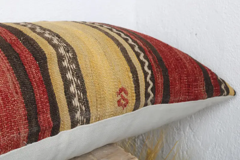 Vintage Throw Cushion, Vintage Kilim Pillow, 16x48 Red Cushion Cover, Ethnical Kilim Rug Pillow, Ikat Pillow Sham, Cushion, Kilim Pillow - 5