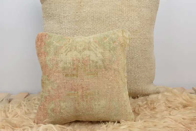 Sofa Pillow Cover, Pillow Sham, Home Decor Pillow, Muted Cushion Cover, 12x12 Beige Cushion, Ethnical Kilim Rug Pillow, Boho Pillow Sham Cover - 7