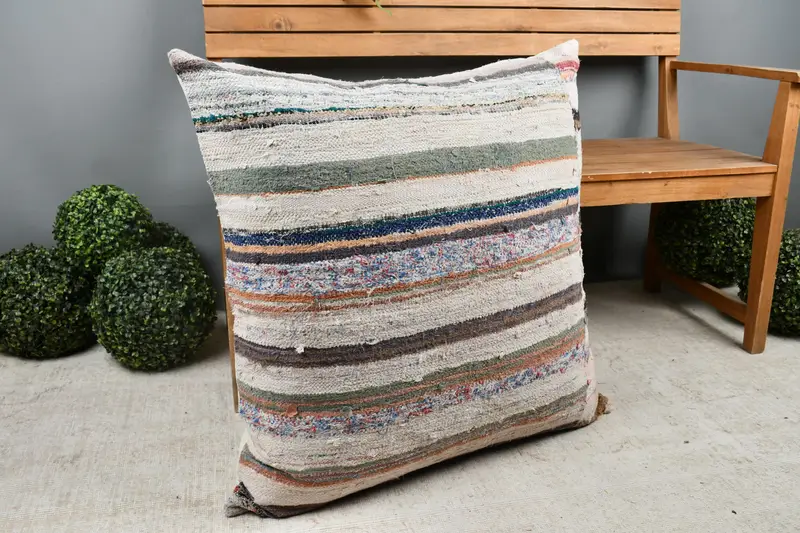 Boho Pillow, Kilim Pillow Cover, 32x32 White Pillow, Morroccon Kilim Cushion Pillow Case, Cushion, Kilim Cushion Sham, Vintage Pillow - 7