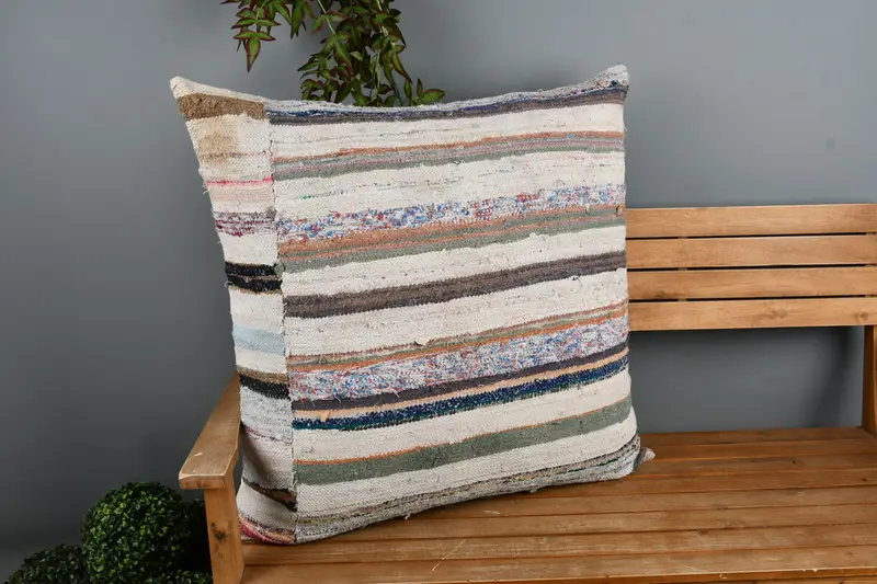 Boho Pillow, Kilim Pillow Cover, 32x32 White Pillow, Morroccon Kilim Cushion Pillow Case, Cushion, Kilim Cushion Sham, Vintage Pillow - 1