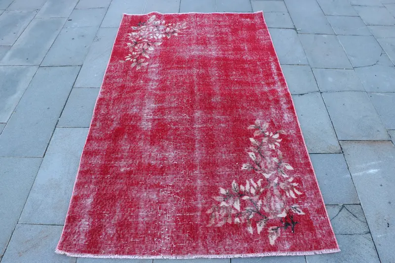 Roter Patchwork-Teppich, 3,7 x 6,4 Fuß, elegante Heimdekoration