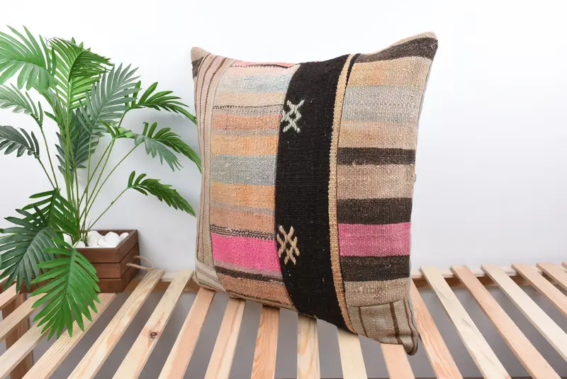 28x28 Yellow Cushion Case, Tribal Pillow Sham, Indoor Cushion Case, Boho Pillow, Vintage Pillow, Pillow, Handmade Kilim Cushion - 5