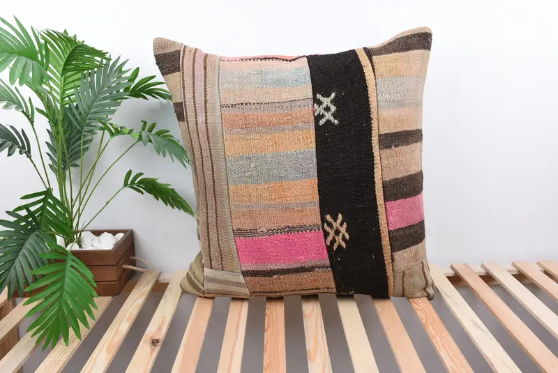 28x28 Yellow Cushion Case, Tribal Pillow Sham, Indoor Cushion Case, Boho Pillow, Vintage Pillow, Pillow, Handmade Kilim Cushion - 1