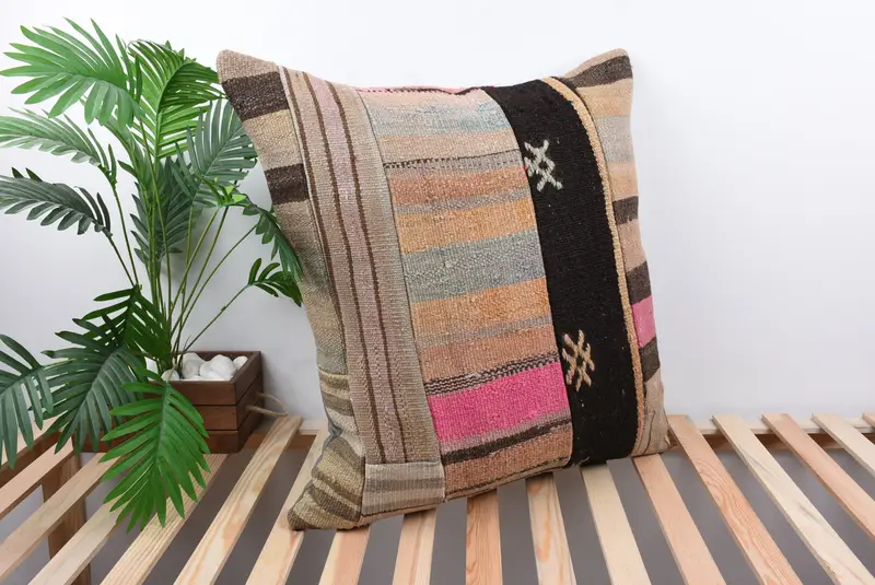 28x28 Yellow Cushion Case, Tribal Pillow Sham, Indoor Cushion Case, Boho Pillow, Vintage Pillow, Pillow, Handmade Kilim Cushion - 4