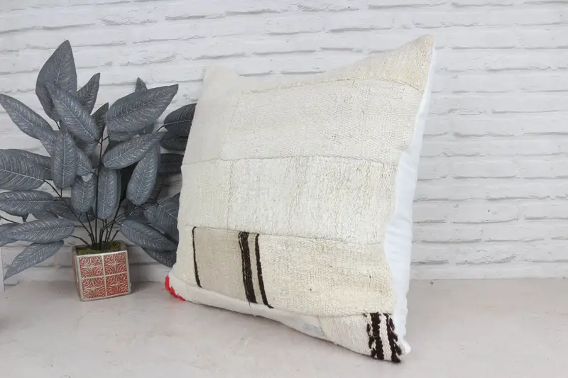 24x24 White Cushion Case, Vintage Kilim Throw Pillow, Home Decor Pillow, Pillow Case, Ethnical Kilim Rug Pillow, Retro Pillow Sham - 4