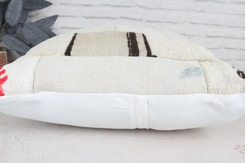 24x24 White Cushion Case, Vintage Kilim Throw Pillow, Home Decor Pillow, Pillow Case, Ethnical Kilim Rug Pillow, Retro Pillow Sham - 5