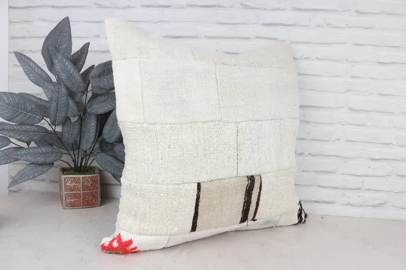 24x24 White Cushion Case, Vintage Kilim Throw Pillow, Home Decor Pillow, Pillow Case, Ethnical Kilim Rug Pillow, Retro Pillow Sham - 3
