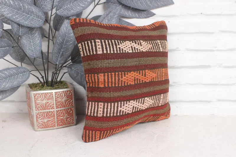 Garden Pillow Case, Farmhouse Cushion Cover, Kilim Pillow Cover, Pillow, 12x12 Red Cushion Case, Interior Designer Pillow, Vintage Pillow - 4