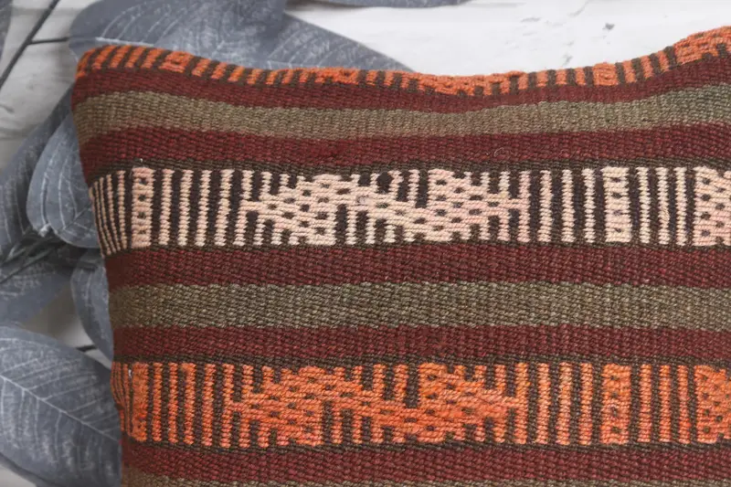 Garden Pillow Case, Farmhouse Cushion Cover, Kilim Pillow Cover, Pillow, 12x12 Red Cushion Case, Interior Designer Pillow, Vintage Pillow - 2