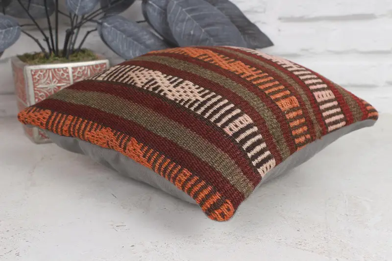 Garden Pillow Case, Farmhouse Cushion Cover, Kilim Pillow Cover, Pillow, 12x12 Red Cushion Case, Interior Designer Pillow, Vintage Pillow - 6