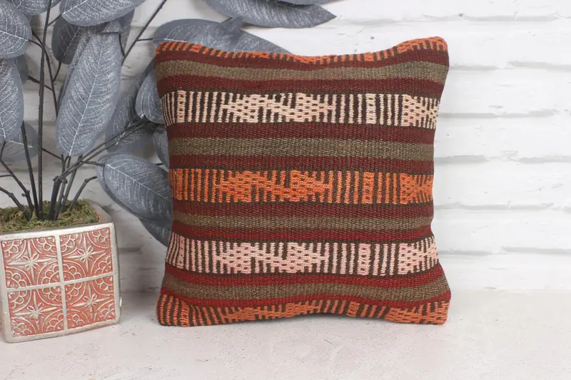 Garden Pillow Case, Farmhouse Cushion Cover, Kilim Pillow Cover, Pillow, 12x12 Red Cushion Case, Interior Designer Pillow, Vintage Pillow - 1