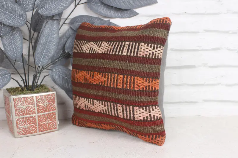 Garden Pillow Case, Farmhouse Cushion Cover, Kilim Pillow Cover, Pillow, 12x12 Red Cushion Case, Interior Designer Pillow, Vintage Pillow - 3