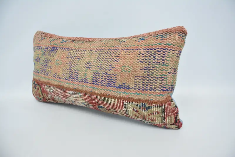 Blue & Red 12x24 Inch Embroidered Pillow, Handmade Decorative Pillow - 4