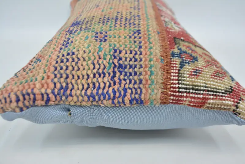 Blue & Red 12x24 Inch Embroidered Pillow, Handmade Decorative Pillow - 5