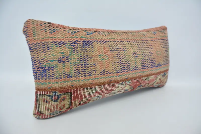 Blue & Red 12x24 Inch Embroidered Pillow, Handmade Decorative Pillow - 3