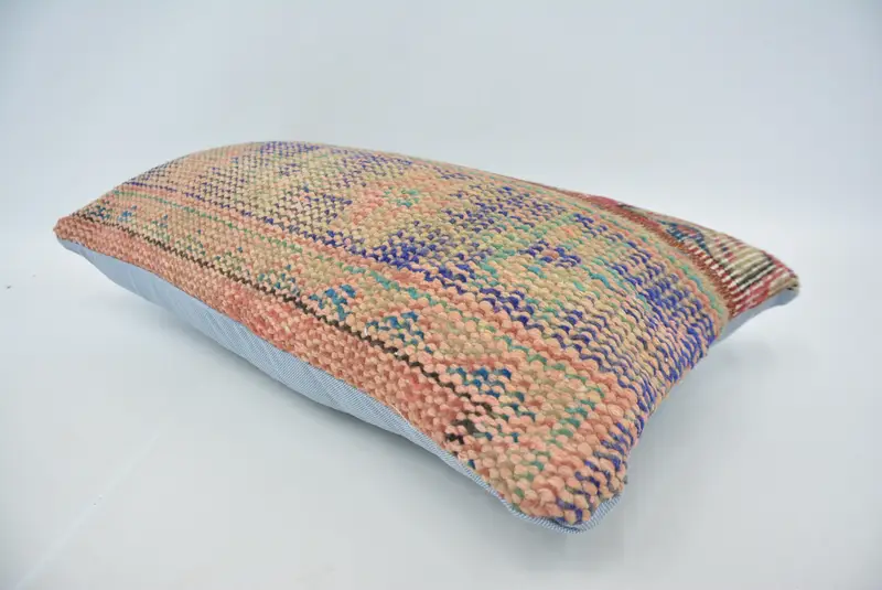 Blue & Red 12x24 Inch Embroidered Pillow, Handmade Decorative Pillow - 6