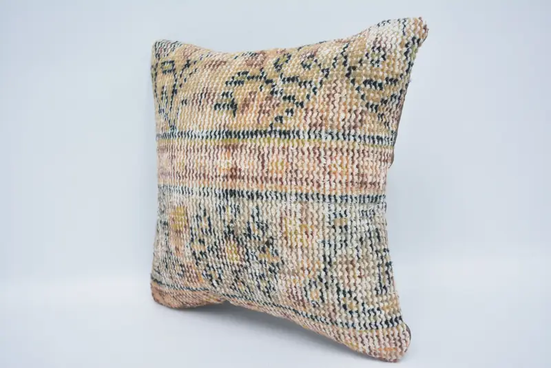 14x14 Beige Cushion Cover, Pillow Sham, Pillow for Couch, Vintage Kilim Throw Pillow, Art Deco Pillow Sham, Antique Pillows, Knitted Cushion Case - 4