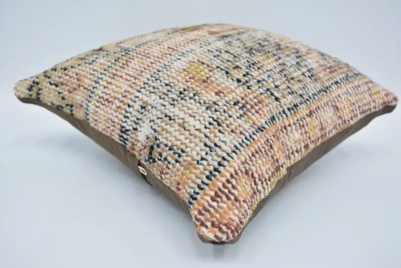 14x14 Beige Cushion Cover, Pillow Sham, Pillow for Couch, Vintage Kilim Throw Pillow, Art Deco Pillow Sham, Antique Pillows, Knitted Cushion Case - 6