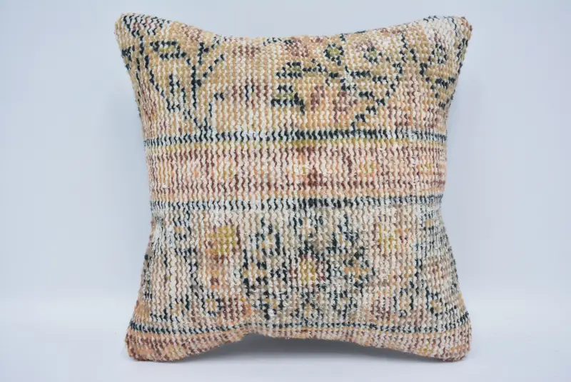 14x14 Beige Cushion Cover, Pillow Sham, Pillow for Couch, Vintage Kilim Throw Pillow, Art Deco Pillow Sham, Antique Pillows, Knitted Cushion Case - 1