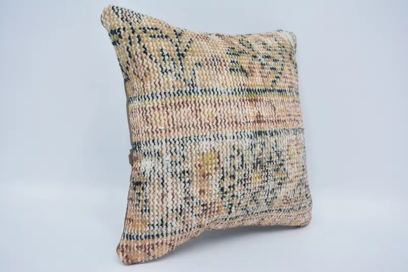 14x14 Beige Cushion Cover, Pillow Sham, Pillow for Couch, Vintage Kilim Throw Pillow, Art Deco Pillow Sham, Antique Pillows, Knitted Cushion Case - 3