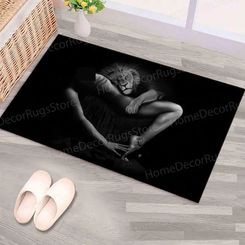 エレガントなプリントラグ：ライオン、セクシーな女性、寝室、ロフトの装飾。